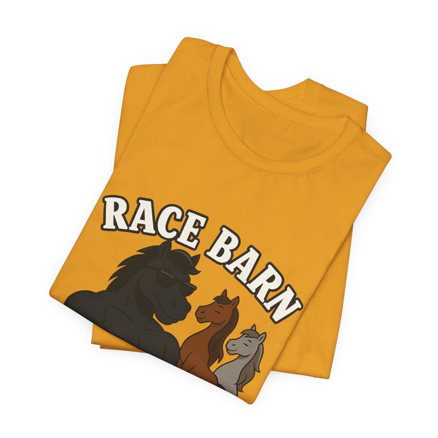 Studs, Shades & Stallions – Race Barn (T-Shirt) | Western Horsepower Tee | Bumper Karma