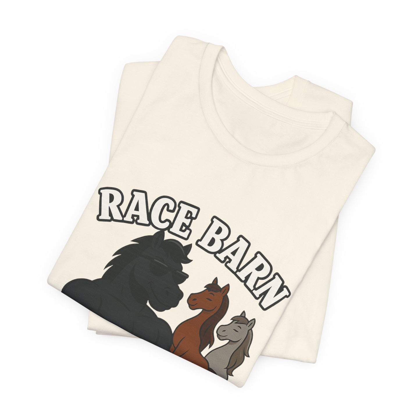 Studs, Shades & Stallions – Race Barn (T-Shirt) | Western Horsepower Tee | Bumper Karma