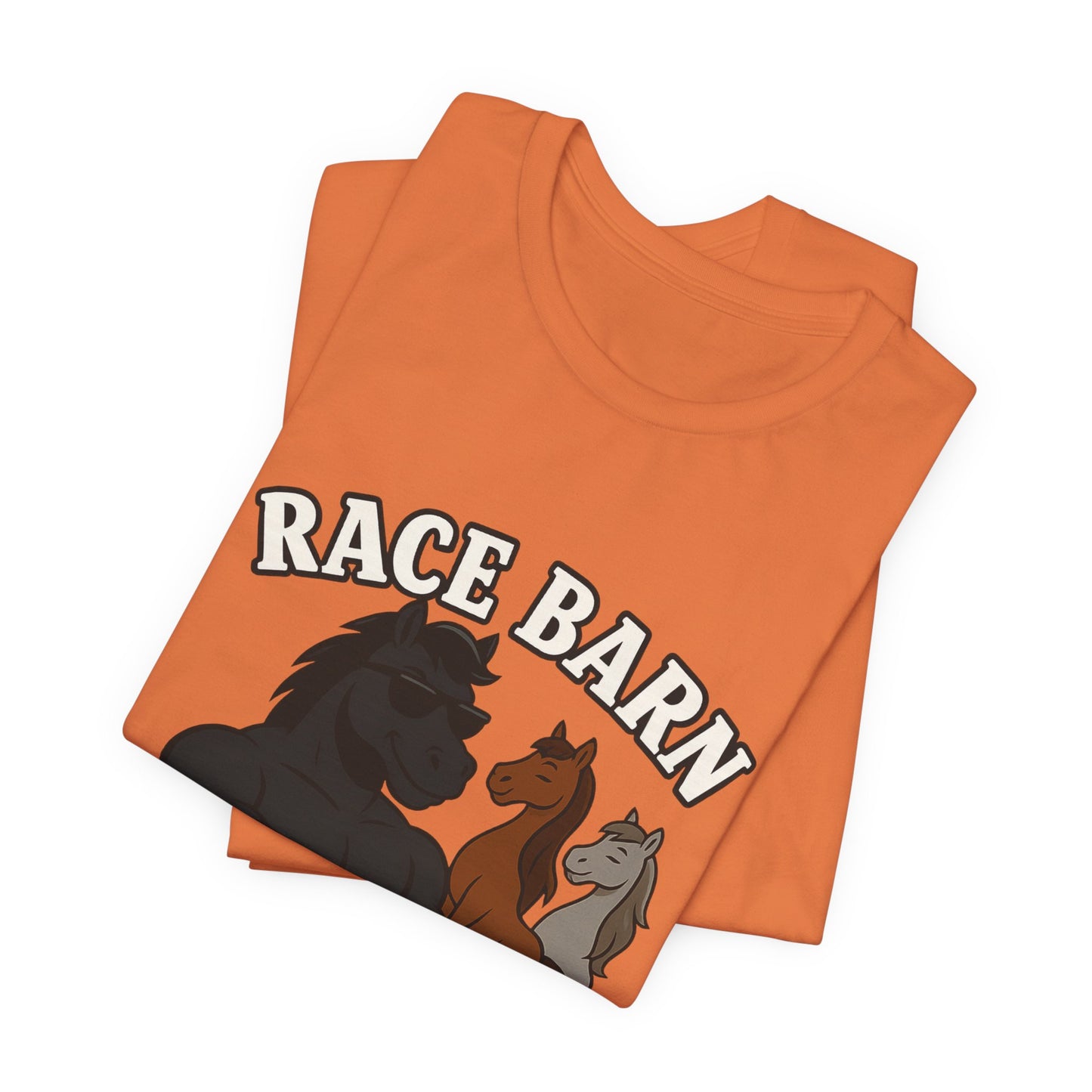 Studs, Shades & Stallions – Race Barn (T-Shirt) | Western Horsepower Tee | Bumper Karma