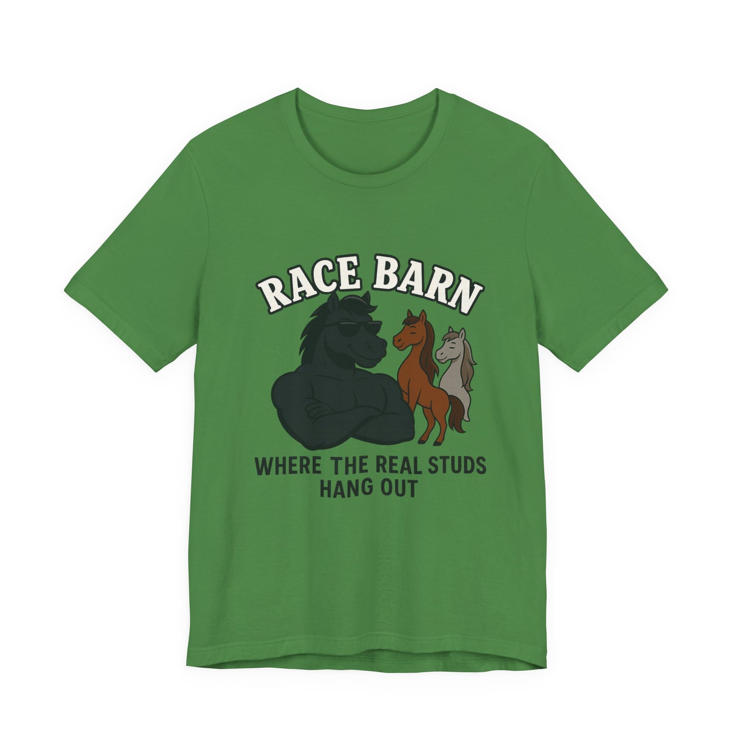 Studs, Shades & Stallions – Race Barn (T-Shirt) | Western Horsepower Tee | Bumper Karma