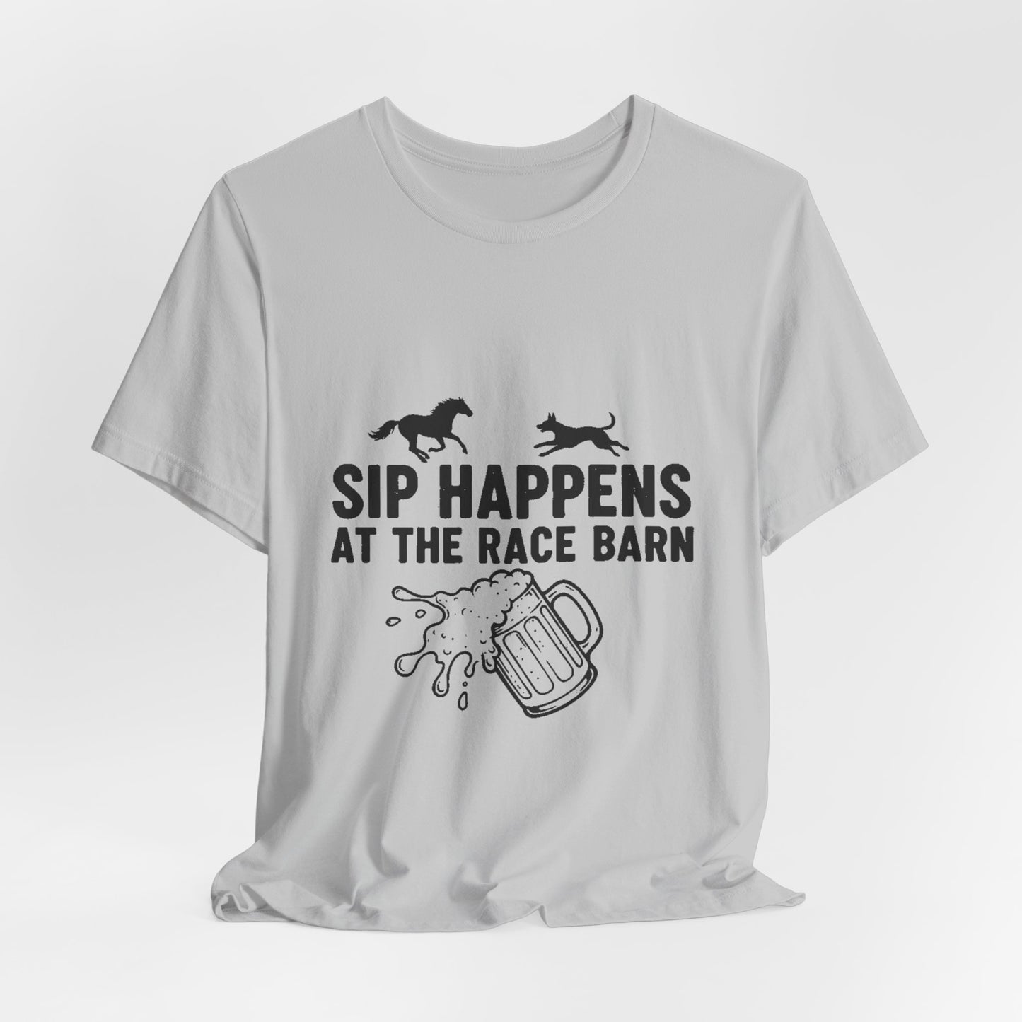 Sip Happens at the Race Barn Tee — Horse Racing Beer T-Shirt