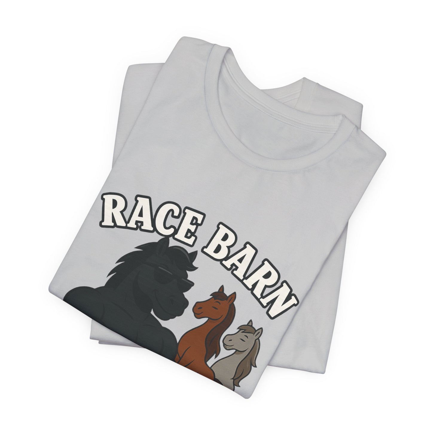 Studs, Shades & Stallions – Race Barn (T-Shirt) | Western Horsepower Tee | Bumper Karma