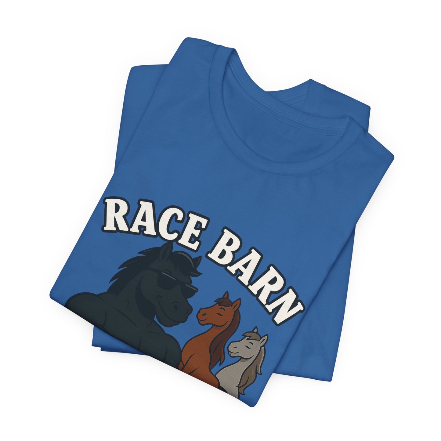 Studs, Shades & Stallions – Race Barn (T-Shirt) | Western Horsepower Tee | Bumper Karma