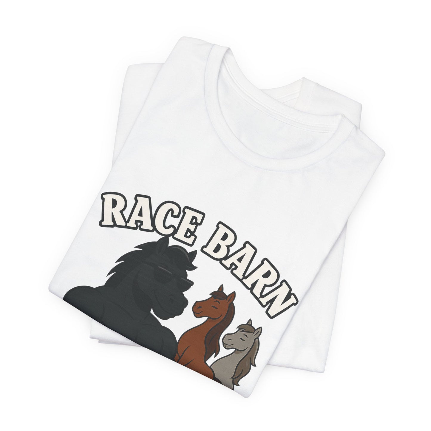 Studs, Shades & Stallions – Race Barn (T-Shirt) | Western Horsepower Tee | Bumper Karma